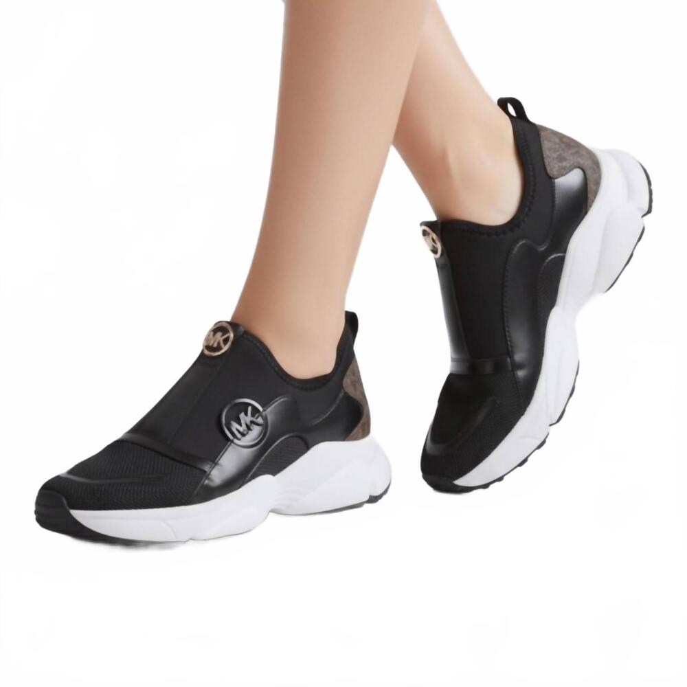 NEW MICHAEL KORS women's sami trainer wedge sneakers in black and brown - Picture 2 of 10